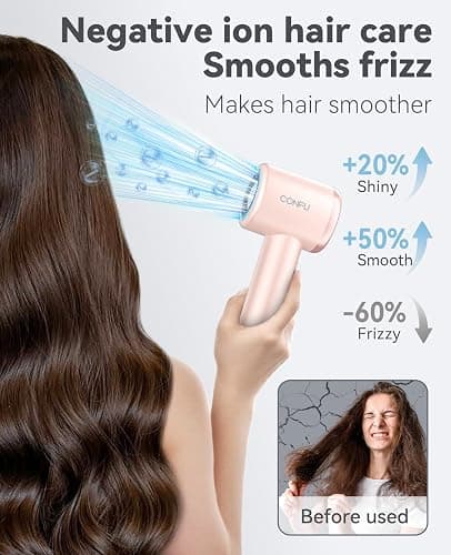 Hair Dryer with Diffuser, CONFU Hair Dryers for Women, Diffuser Hair Dryer High Speed Professional Ionic Blow Dryer for Fast Drying, Hair for Curly Hair for Home Travel thumbnail 4