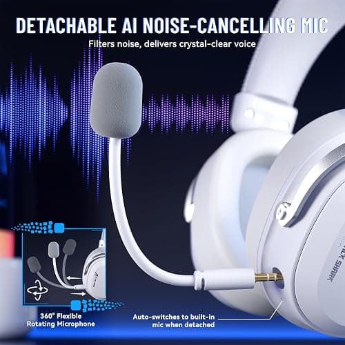 ATTACK SHARK L30PRO Wireless Gaming Headset, 7.1 Surround Sound 50mm Bio-Treiber, 3-Modus 2.4G/BT 5.3/Kabelgebundene Kopfhörer mit Abnehmbarem Mikrofon für PC/PS/Xbox/Switch, 84H Spielzeit-Weiß thumbnail 7