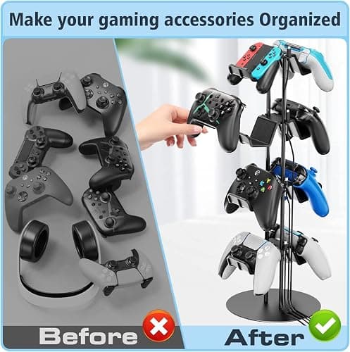 Kytok Controller Stand 4 Tiers with Cable Organizer for Desk, Universal Headphone Stand Compatible with Xbox PS5 PS4 Nintendo Switch, Headset Holder & Desk Mounts for 8 Packs Controller thumbnail 6