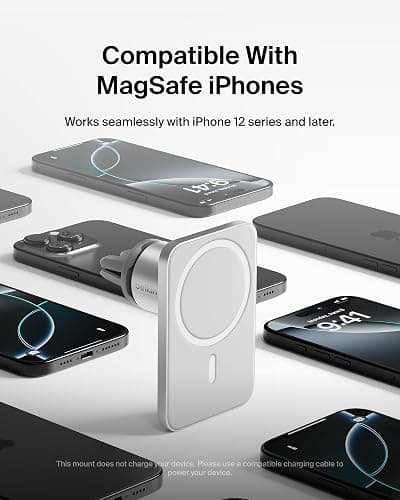 Belkin MagSafe Vent Mount Pro - MagSafe Phone Mount for Car, Magnetic Phone Holder Compatible with iPhone 17, 16, 15, Series, 14 Series, Pixel 10, and More - Gray thumbnail 3