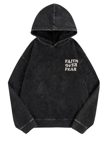 WDIRARA Men's Y2k Letter Graphic Distressed Long Sleeve Hoodie Vintage Hipster Loose Fit Hooded Sweatshirt thumbnail 2