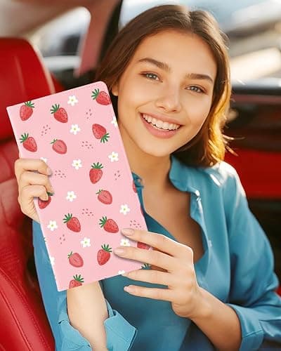 Slohif Car Registration and Insurance Card Holder with Magnetic Shut - Vehicle Glove Box Organizer Women Leather Automobile License Holders Coasters Auto Accessories Case for Document,Strawberry thumbnail 6