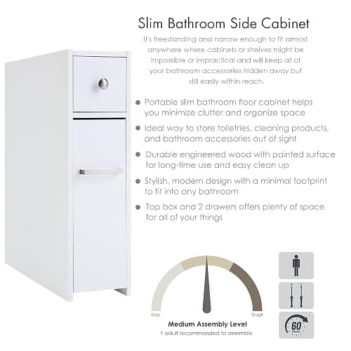 Spirich Slim Bathroom Storage Cabinet, Free Standing Toilet Paper Holder, Bathroom Cabinet Slide Out Drawer Storage, White thumbnail 5