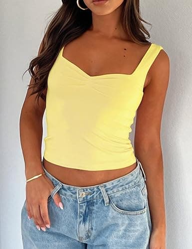 TiulZial Women's Sleeveless Backless Crop Tank Top Sexy Pleated Bustier Sweetheart Neck Strappy Y2K Cami Cropped Tops thumbnail 3
