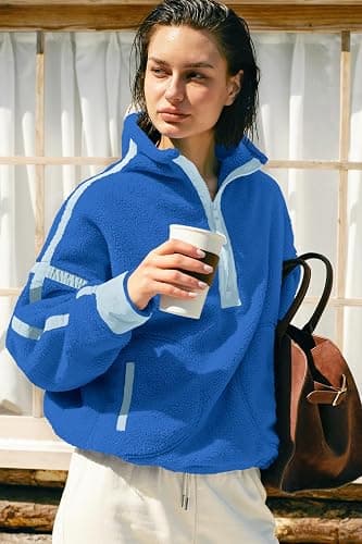 Panadila Womens Half Zip Sherpa Fleece Pullover Soft Oversized Sweatshirt with Pockets Warm Fuzzy Sweater thumbnail 4