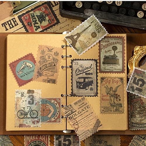 Cotrida 60pcs Vintage Postage Stamp Stickers, Aesthetic Modern Deco Paper Sticker for Scrapbooking, Journaling Supplies, Planners, Kid DIY Art Crafts thumbnail 7