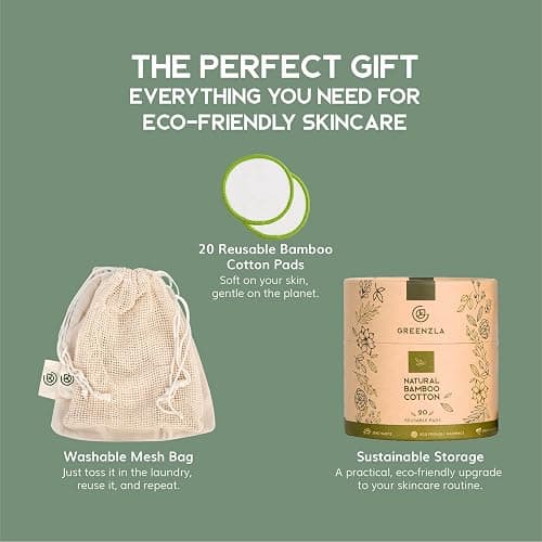 Greenzla Reusable Makeup Remover Pads (20 Pack) Washable Laundry Bag & Round Box for Storage, Reusable Bamboo Cotton Rounds for All Skin Types thumbnail 2
