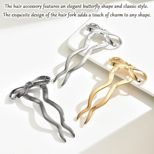 3 pieces of women's bow tie French hair clip acetate women French hair clip, suitable for tying hair, twisting hair, standing hair, wedding hairstyle, women's hair accessories (gold, black, silver) thumbnail 6
