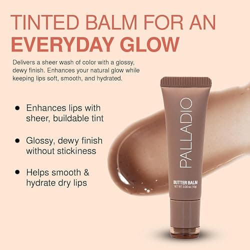 Palladio Butter Balm - Hydrating Lip Balm with Sheer Tint, Aloe, Peptides, Shea Butter, and Vegan Formulation for Instant Moisture, Shine, and Soothing Lip Care, Caramel Glazed thumbnail 2