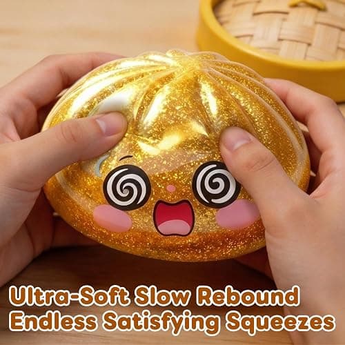 Glitter Dumpling Squishy,Dumpling Squishies,Glitter Dumpling Mystery Box,Colorful Dumpling Stress Balls Fidget,Jumbo Squishy Toy with Steamer Box,Soft Squeeze Decompression Dough (Rainbow Colors) thumbnail 6