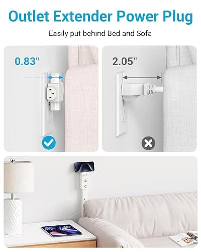 Outlet Extender Stick, 360° Rotatable Modular Plug Expander with 2 AC Outlets, USB-A & USB-C Ports, Free Combination 9” to 36”, Wall Socket Extender for Nightstand, Sofa, Bed, Cabinet, Home & Dorm thumbnail 3