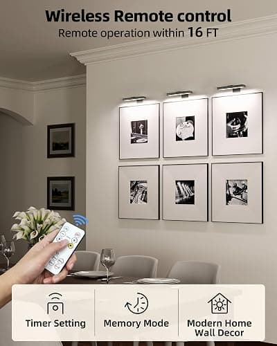 EZVALO Picture Light for Wall, Rechargeable 2400mAh Battery Lights Wireless with IR Remote, 3 Color & Dimmable Magnetic 7.8'' LED Lights Display for Painting, Living Room, Gallery, Bedroom(Black-3P) thumbnail 4