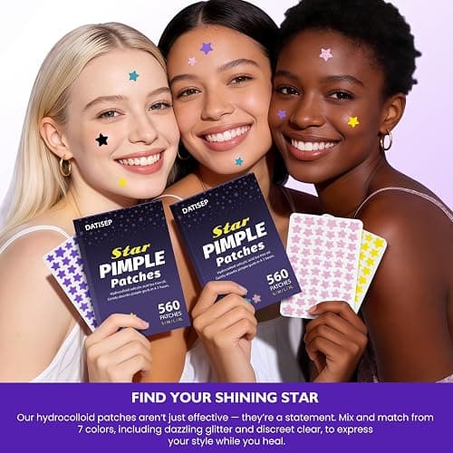 DATISEP Pimple Patches for Face, 560 Counts Star Acne Patches, 7 Colors Cute Spot Stickers for Zits, Hydrocolloid Breakouts with Salicylic Acid, Tea Tree Oil & Calendula Oil (8mm, 10mm, 12mm & 14mm) thumbnail 8