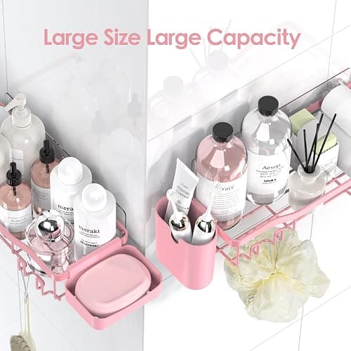 NESOMI Shower Caddy Adhesive Shower Organizer 7-Pack, Rustproof Stainless Steel Bathroom Shelves, Large Capacity No-Drill Rack Storage Accessories with Soap Dish Toothbrush Holder Hooks thumbnail 8