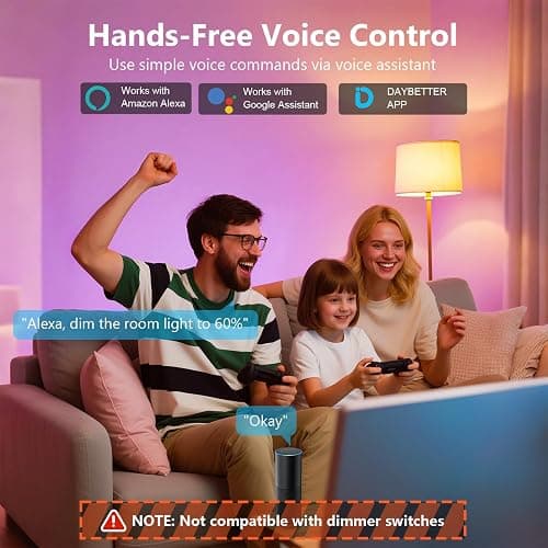 DAYBETTER Smart Light Bulbs, Smart Bulb Compatible with Alexa & Google Home, A19 E26 2.4G WiFi Bluetooth Alexa Light Bulbs, RGBCW Color Changing LED Light Bulb, 60W Equivalent, 800LM, 10Pack thumbnail 2