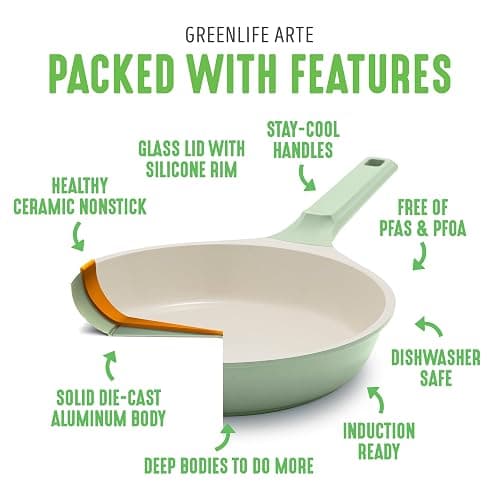 GreenLife 8 Piece Ceramic Nonstick Cookware Set, Induction Suitable Non Toxic PFAS-Free Pots & Pans, Dishwasher Safe, Cooking Set, Stock Pot, Saucepans & Frying Pans, Kitchen Cooking, Sage Green - 8 Piece Cookware Set - Sage Green thumbnail 5