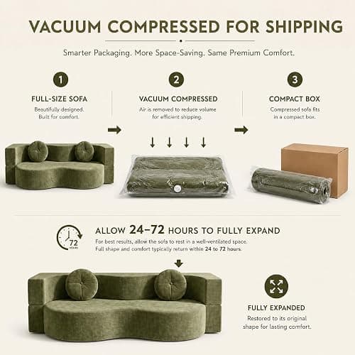 FGNIXLN Woven Fabric Sofa Bed, Convertible Fold Out Floor Couch, Boneless Sofa with 2 Round Cushions, Modular Sleeper Mattress for Living Room Bedroom Guest Room Small Spaces thumbnail 7