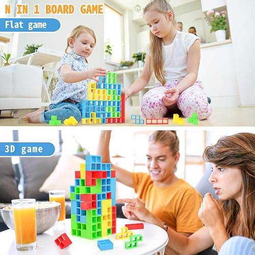 BBnote 48PCS Stack Game for Adult & Kids, Tetra Board Tower Games for Family Travel Party, 2 Players Balance Stacking Toy, Team Toys Building Block thumbnail 4