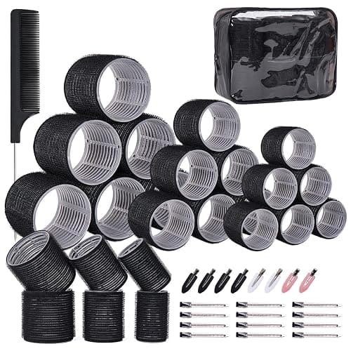 PandyCare Hair Rollers Set 40 PCS, Hair Roller For Long & Short Hair, Velcro Hair rollers, Rollers hair curlers with 18 Self Grip Black Rollers, 16 Hair Clips, 1 Rat Tail Combs&Waterproof storage bag - Image 1