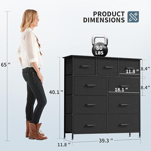 PayLessHere Fabric Dresser,Wide Chest of Drawers Storage Unit with Metal Frame and Wood Top,Organizer for Bedroom,Living Room,Entryway (9-Drawer, Black) thumbnail 3