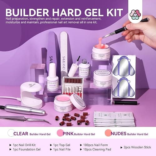 SAVILAND Builder Nail Gel Kit – Clear Pink Nudes Sculpture Hard Gel Nail Drill Kit Nail Form Nail Extension Shaping for Home DIY Salon thumbnail 2