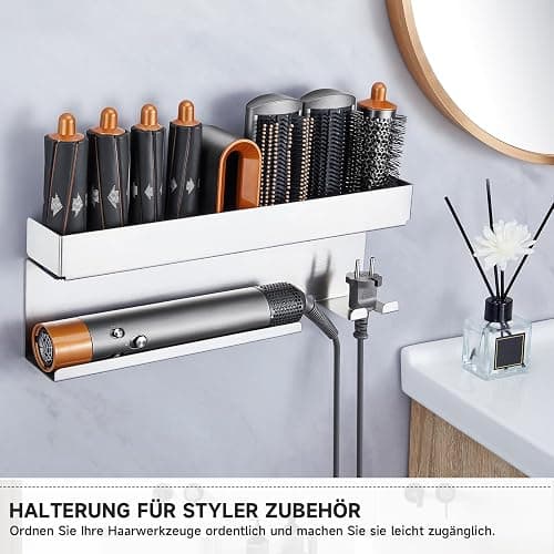 YYBO Föhnhalter Wand Ohne Bohren, Glätteisen Halterung, Föhn Halterung für Glätteisen Lockenstab Styler Zubehör, Fönhalter Wandhalterung, Fönhalterung Bad (Silber) thumbnail 2
