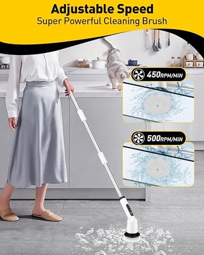 Electric Spin Scrubber for Cleaning Bathroom, Shower Scrubber Cordless Cleaning Brush with IPX7 Waterproof & 2 Speed, 3 Brush Heads, Bathroom Cleaning Supplies for Shower Tub Kitchen Tile Toilet White thumbnail 3