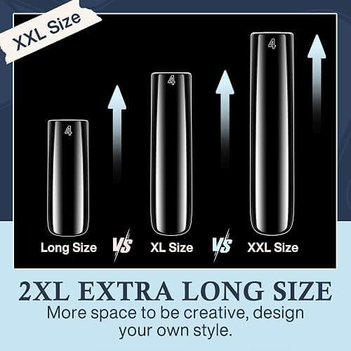 Luckyfairy Extra Long Square Nail Tips, XXL 120Pcs 12 Sizes No C Curve Clear Acrylic Nails Straight Tapered Square Press on False Nail Tips for Nail Extension Nail Art Salon Home DIY thumbnail 5
