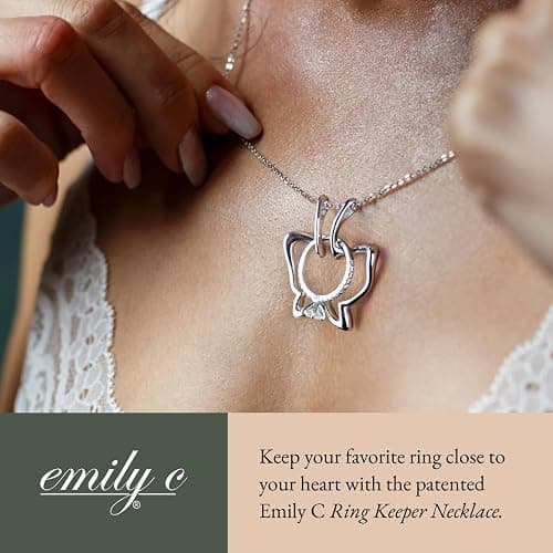 Emily C Ring Holder Necklace - Stainless Steel Necklace with Silver Finish - Engagement Gift for Doctors & Nurses - Silver Jewelry for Mom or Grandmother thumbnail 2