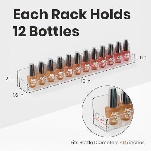 NIUBEE 6PCS Nail Polish Rack: 15 Inch Acrylic Nail Polish Organizer Wall for 66-108 Bottles- Multi-purpose Clear Floating Shelves with Removable Anti-slip End Inserts thumbnail 3