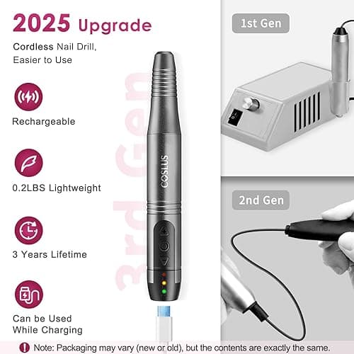 COSLUS Cordless Nail Drill Electric File: Professional for Acrylic Gel Dip Powder Nails Portable Nail Drill Machine Kit for Manicure Pedicure Nail Set with Everything Rechargeable Lightweight thumbnail 4