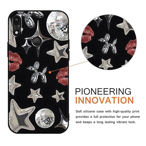 2 Pack Stylish Cool Star Phone Case for Gabb phone 4 6.1",Y3K Cute Stars Kawaii Bow Cases Lips Print Disco Ball Red Ribbon Pattern Cases for Girls Women Boys,Soft Silicone TPU Protective Cover thumbnail 2