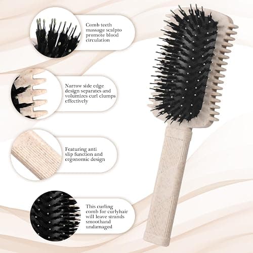 Auhrjomra Curly Hair Brush Defining, Volume Curl Defining Brush for Effortlessly Detangling Shaping and Styling Men's Women's Curls, Waves & Coils, Curly Hair Products, Reduce Frizz, Beige 1PC thumbnail 2