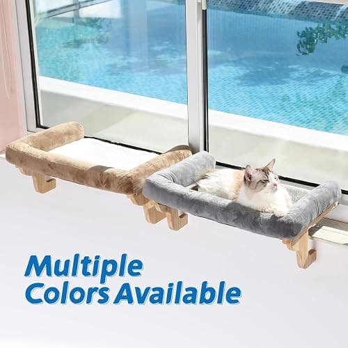 Zakkart Cat Perch for Window Sill with Bolster - Orthopedic Hammock Design with Premium Hardwood & Robust Metal Frame - Cat Window Seat for Large Cats - Natural Color Wood Gray Bed, 26.4''W thumbnail 8