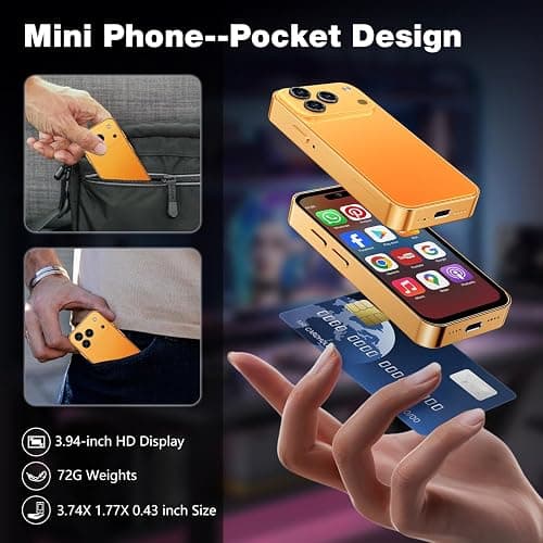 Pdfbenli Mini Phone for Kids,Unlocked Kid Phone,4.0 inch HD Touch Screen,3GB+32GB,4G,Dual SIM,Face ID,Android 10.0,GPS,Kids Smart Phone (Orange) thumbnail 7