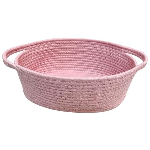 GiftExpress Pink Woven Easter Basket - 13" x 8" x 5" Cotton Rope Organizing Baskets for Baby Items or Cat & Dog Toys - Cute Soft Gift Storage Bin w/ Handles - Image 1