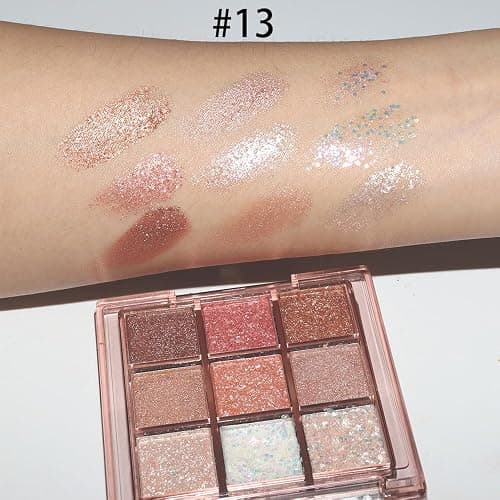 9 Colors Pink Glitter Eyeshadow Palette Naturing-Looking Women Girls Eye Shadow,Pink White Gold Glitter Shimmer Sparkly Eye Shadow Palette Makeup,Warm Pastel Eyeshadows Palette Long Lasting Waterproof thumbnail 4