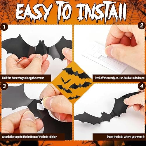 140Pcs Bats Halloween Decor, Real Scary Bat Stickers for Halloween Party | PVC 5 Sizes 3D Bats Wall Decord for Halloween Decorations Indoor Outdoor Home Bedroom Bathroom Door Window Office Kitchen thumbnail 4
