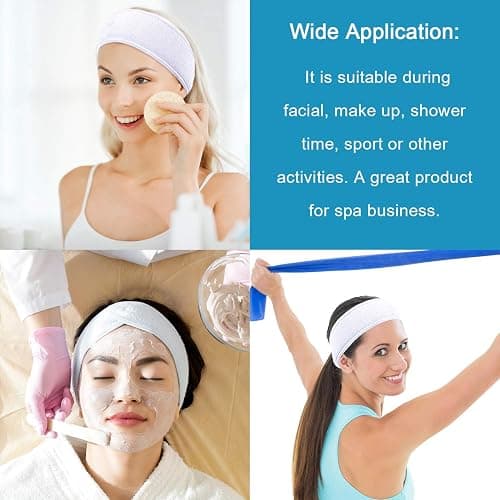Whaline Spa Facial Headband Head Wrap Terry Cloth Headband 4 Counts Stretch Towel for Bath, Makeup and Sport (White) thumbnail 7
