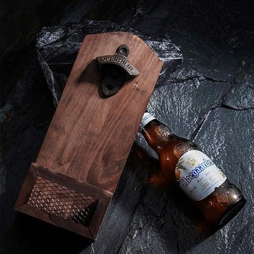 Bottle Opener with Cap Collector Catcher,Vintage Wooden Wall Mounted Bottle Opener，Ideal Gift for Men and Beer Lovers, Use as Bar Decoration. thumbnail 7