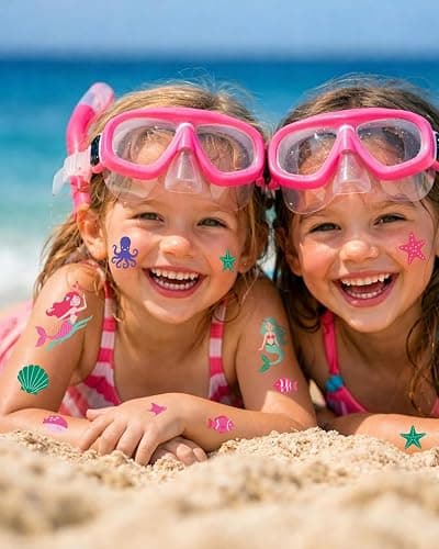 Mermaid Temporary Tattoos for Kids – 106 Cute Ocean & Mermaid Designs, Waterproof, Non-Toxic & Skin-Friendly, Easy to Apply, Perfect for Under the Sea Birthday Party Favors & Goodie Bags thumbnail 5