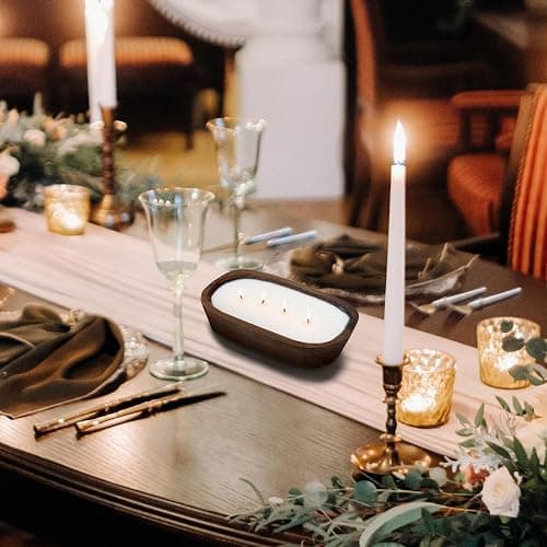 Weysat Wooden Dough Bowl Candle Table Centerpiece Scented Making Soy Wax Dough Bowl Candle for Farmhouse Decoration(Boat,10 Inch) thumbnail 6