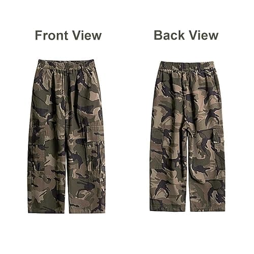 Baggy Pants Kids Camo Camouflage Wide Leg Streetwear Uncuffed Boys Loose Fit Cargo Elastic Waist with Multi Pockets Boys thumbnail 5