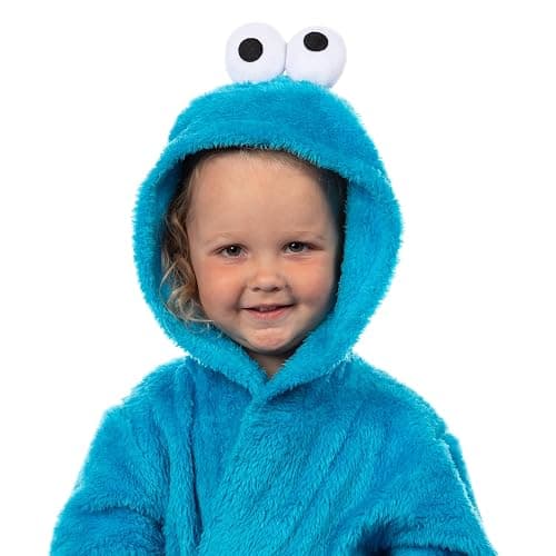 INTIMO Sesame Street Robe Toddler Cookie Monster Faux Fur Plush Hooded Bathrobe thumbnail 3