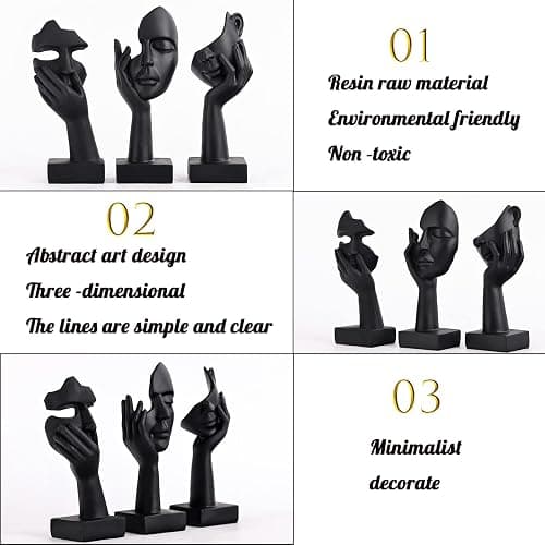 oliruim Black Home Decoration Accent Art Woman Face Statue Collectible Statue for Modern Home Living Room Bookshelf Black Desk Decor 3 Piece Set thumbnail 5