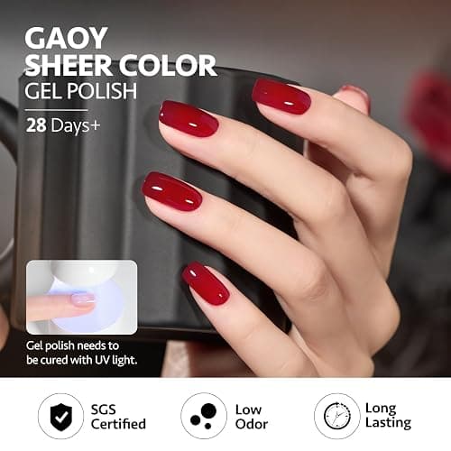 GAOY Jelly Gel Nail Polish Set, 6 Colors Red Green Brown Yellow Pink UV Gel | Layer with Cat Eye, Buildable Color, UV Lamp Required, Easy to Apply, Long Lasting, Christmas Nails, Gift for Women thumbnail 5