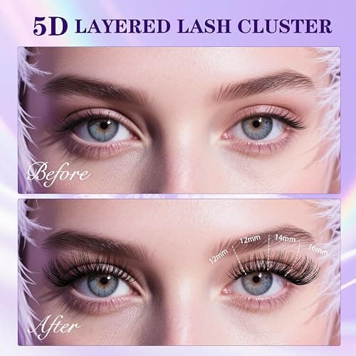 B&Q Lash Clusters Kit Wispy Fluffy - Feath5D 02 Eyelash Clusters Kit with Glue & Tools, Feathered Lightweight Lash Kit, 8-18mm C Curl Waterproof False Lashes thumbnail 4