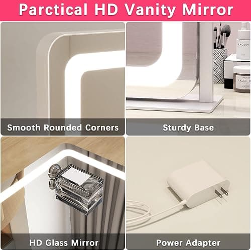 ROLOVE 22x17 Inch Lighted Vanity Mirror with Dimmable LED Lights - 3 Color Modes, Smart Touch Control & 360° Rotating Base - Desk Makeup Mirror (White) thumbnail 6
