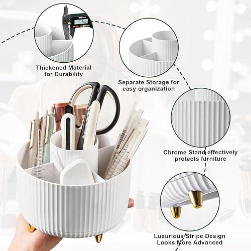 Diesisa Makeup Brush Holder Organizer,360° Rotating Makeup Brush Organizer,5 Slot Make up Brushes Cup for Cosmetics, Nail Polish, Art Supply, Bathroom Vanity Desktop Organizer - White thumbnail 4