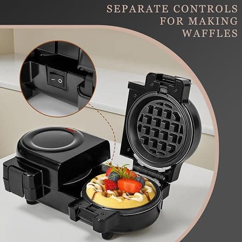 Mini Waffles Maker with 8 Removable Plates, 4 in 1 Double Small Waffle Maker Mini- Waffle, Heart Waffle, Pancake, Donut, 5" Non Stick Waffle Iron for Kids, Separately Controllable with Button thumbnail 4